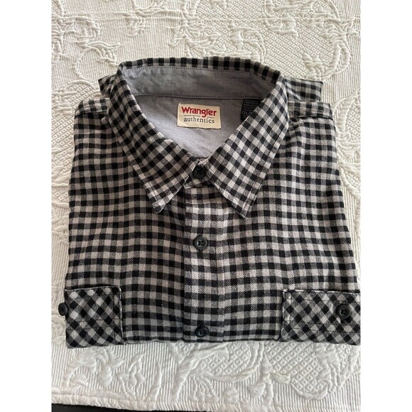 Wrangler Authentics Flannel Plaid Shirt LS Black / Gray 100% Cotton Mens 2XL NWT - Picture 11 of 11